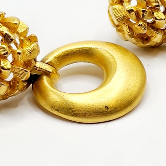 Vintage Unsigned Anne Klein Gold-Tone Basket Weave Hoop Drop Earrings, Pierced - Picture 5 of 8